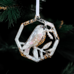 Christmas tree toy with rose quartz "Bullfinch" collection "Stories"